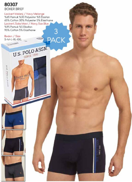 Men's Cotton Boxer Briefs, 3 Pcs U.S. Polo Assn. 80307