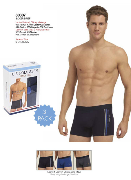 Men's Cotton Boxer Briefs, 3 Pcs U.S. Polo Assn. 80307