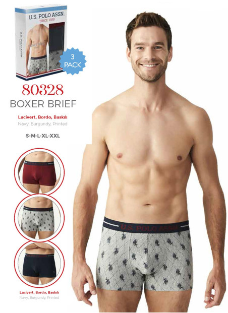 Men's Cotton Boxer Briefs, 3 Pcs U.S. Polo Assn. 80328