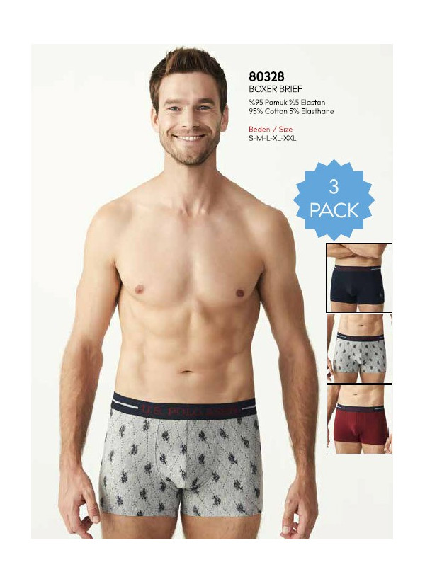 Men's Cotton Boxer Briefs, 3 Pcs U.S. Polo Assn. 80328 2