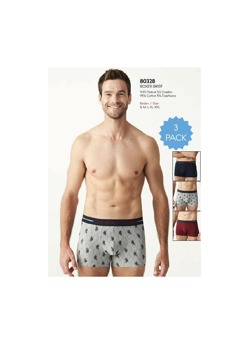 Men's Cotton Boxer Briefs, 3 Pcs U.S. Polo Assn. 80328