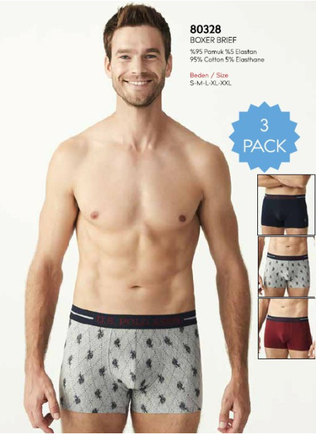 Men's Cotton Boxer Briefs, 3 Pcs U.S. Polo Assn. 80328