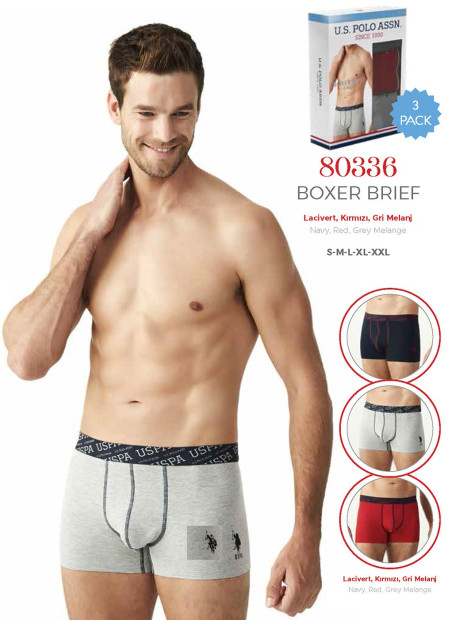 Men's Cotton Boxer Briefs, 3 Pcs U.S. Polo Assn. 80336