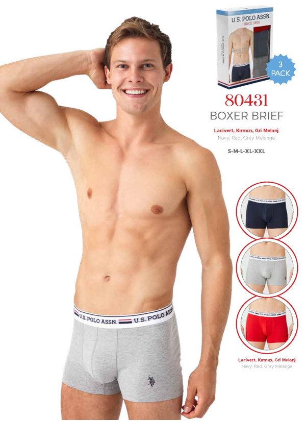Men's Cotton Boxer Briefs, 3 Pcs U.S. Polo Assn. 80431 2
