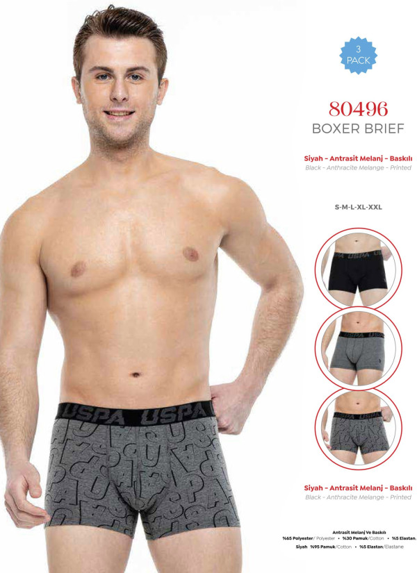 Men's Cotton Boxer Briefs, 3 Pcs U.S. Polo Assn. 80496