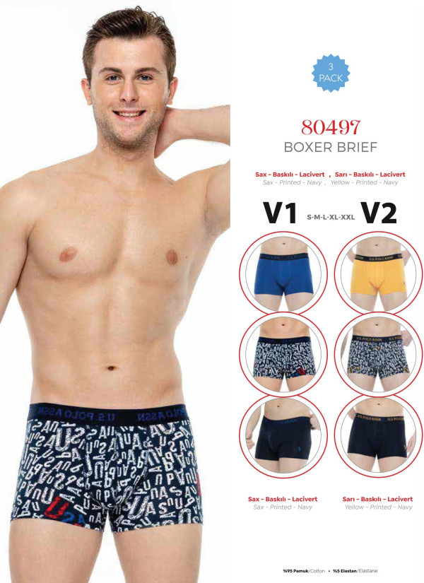 Men's Cotton Boxer Briefs, 3 Pcs U.S. Polo Assn. 80497