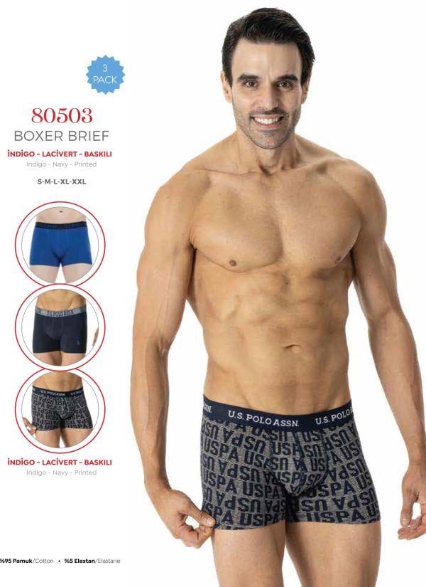 Men's Cotton Boxer Briefs, 3 Pcs U.S. Polo Assn. 80503
