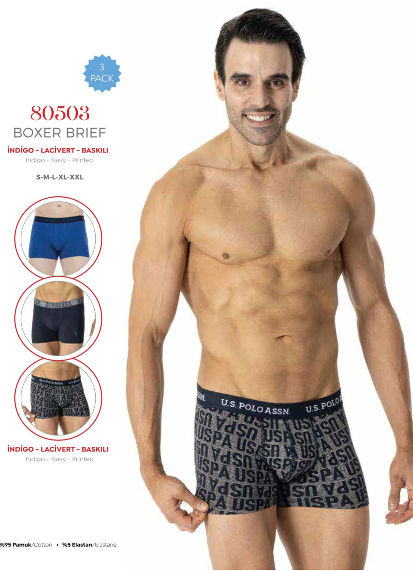 Men's Cotton Boxer Briefs, 3 Pcs U.S. Polo Assn. 80503