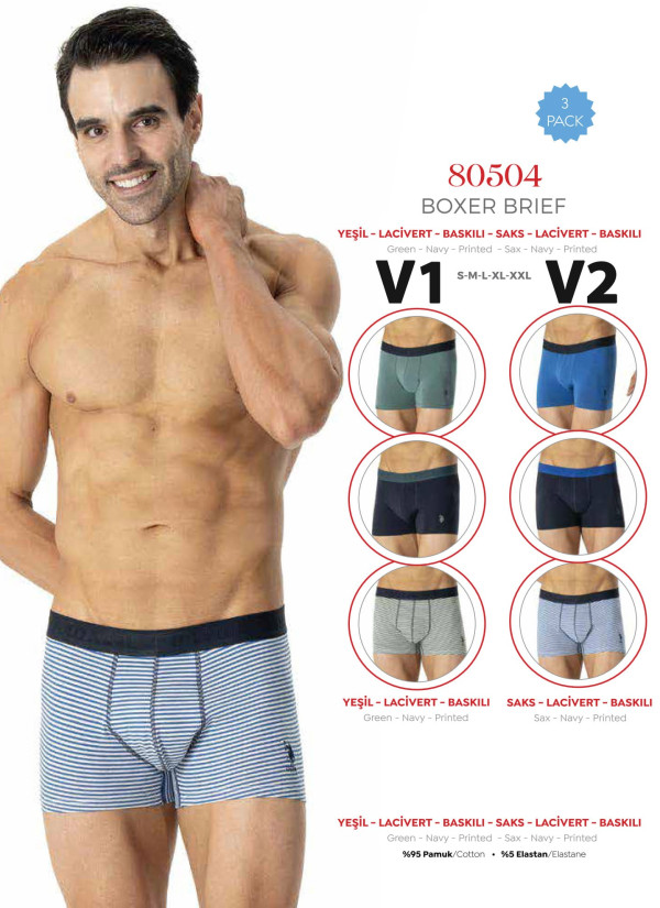 Men's Cotton Boxer Briefs, 3 Pcs U.S. Polo Assn. 80504