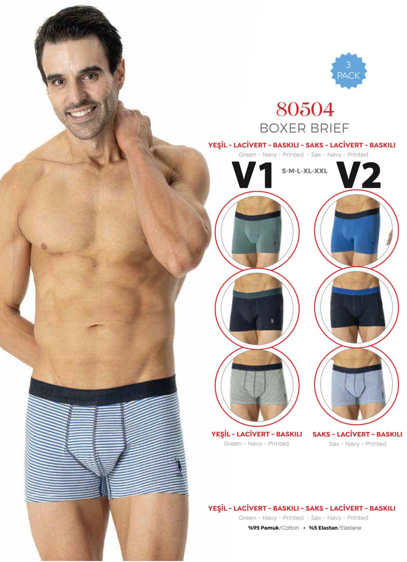 Men's Cotton Boxer Briefs, 3 Pcs U.S. Polo Assn. 80504