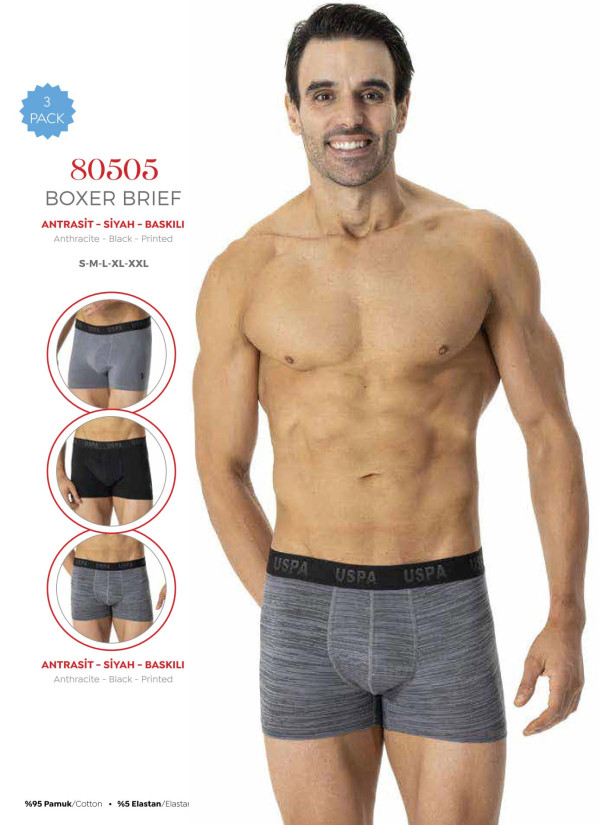 Men's Cotton Boxer Briefs, 3 Pcs U.S. Polo Assn. 80505