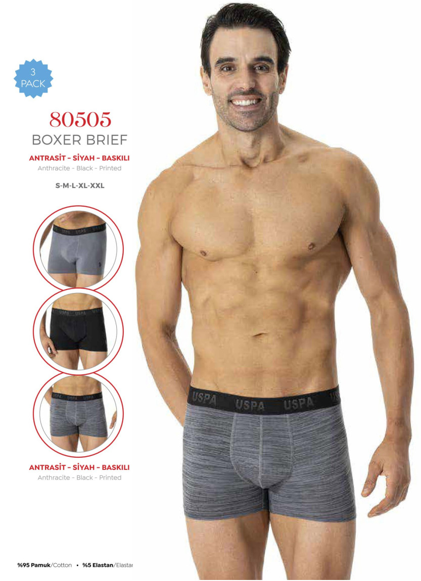 Men's Cotton Boxer Briefs, 3 Pcs U.S. Polo Assn. 80505