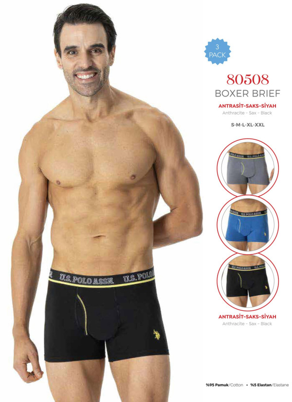 Men's Cotton Boxer Briefs, 3 Pcs U.S. Polo Assn. 80508