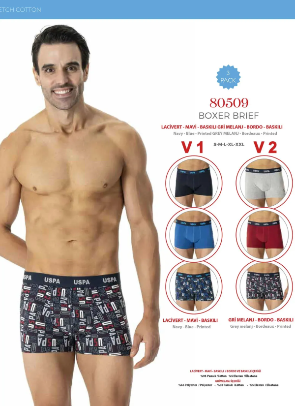 Men's Cotton Boxer Briefs, 3 Pcs U.S. Polo Assn. 80509