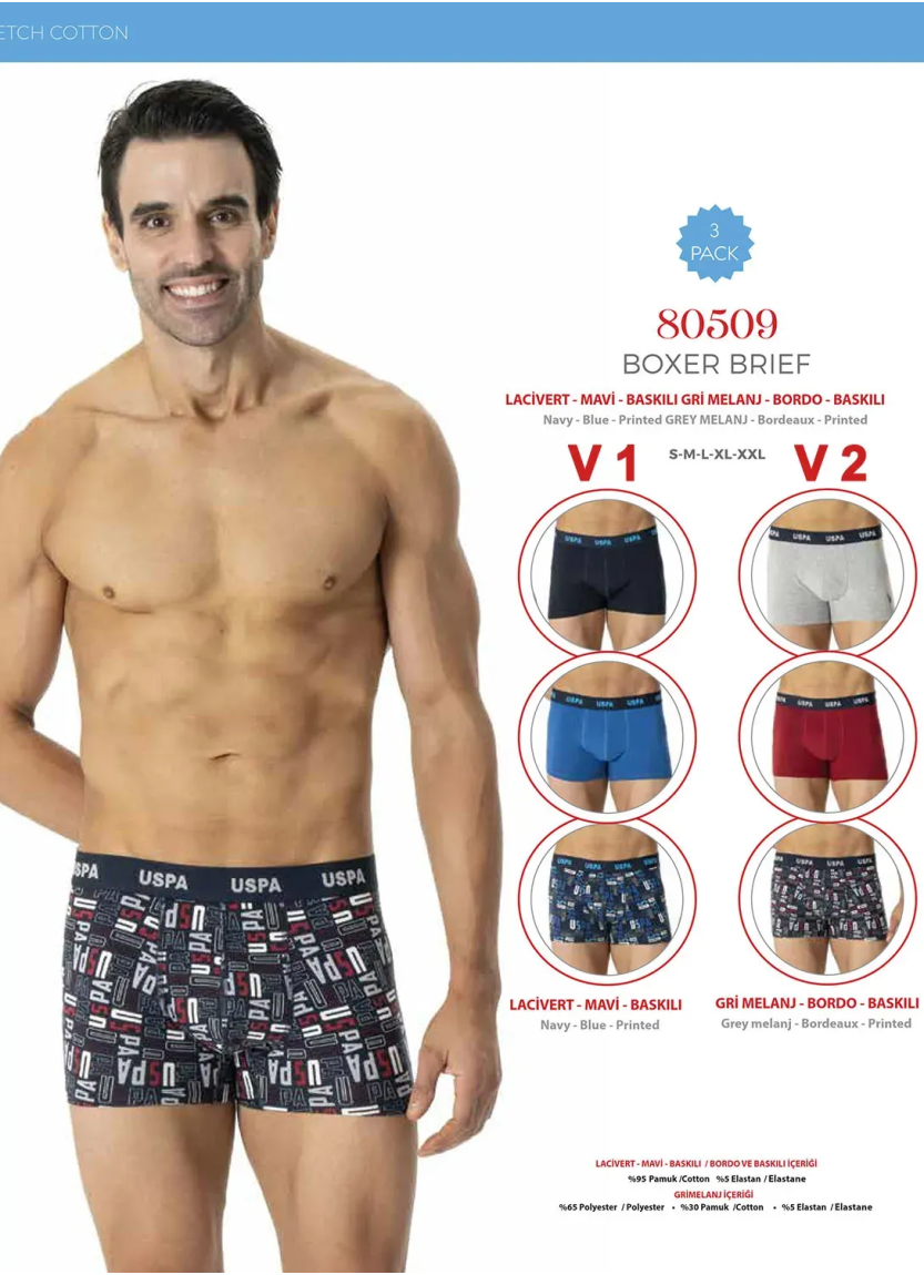Men's Cotton Boxer Briefs, 3 Pcs U.S. Polo Assn. 80509