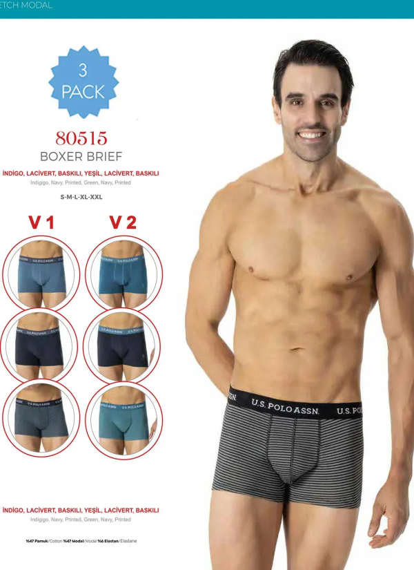 Men's Modal Boxer Briefs, 3 Pcs U.S. Polo Assn. 80515