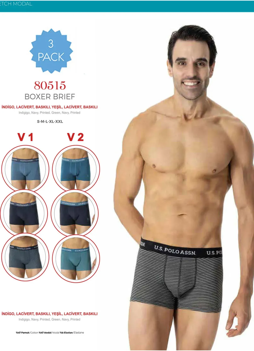 Men's Modal Boxer Briefs, 3 Pcs U.S. Polo Assn. 80515