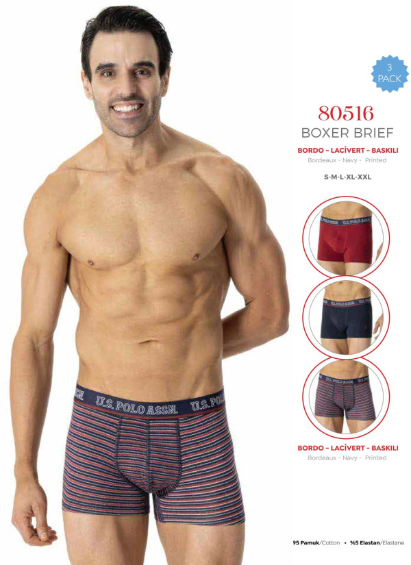 Men's Cotton Boxer Briefs, 3 Pcs U.S. Polo Assn. 80516