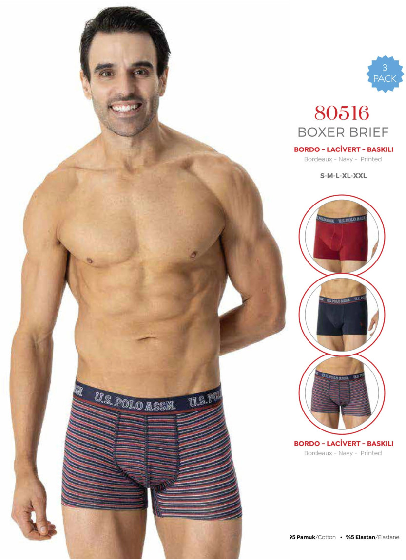 Men's Cotton Boxer Briefs, 3 Pcs U.S. Polo Assn. 80516