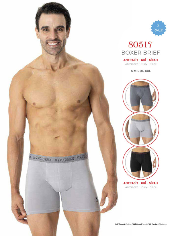 Men's Modal Boxer Briefs, 3 Pcs U.S. Polo Assn. 80517