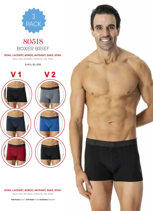 Men's Modal Boxer Briefs, 3 Pcs U.S. Polo Assn. 80518