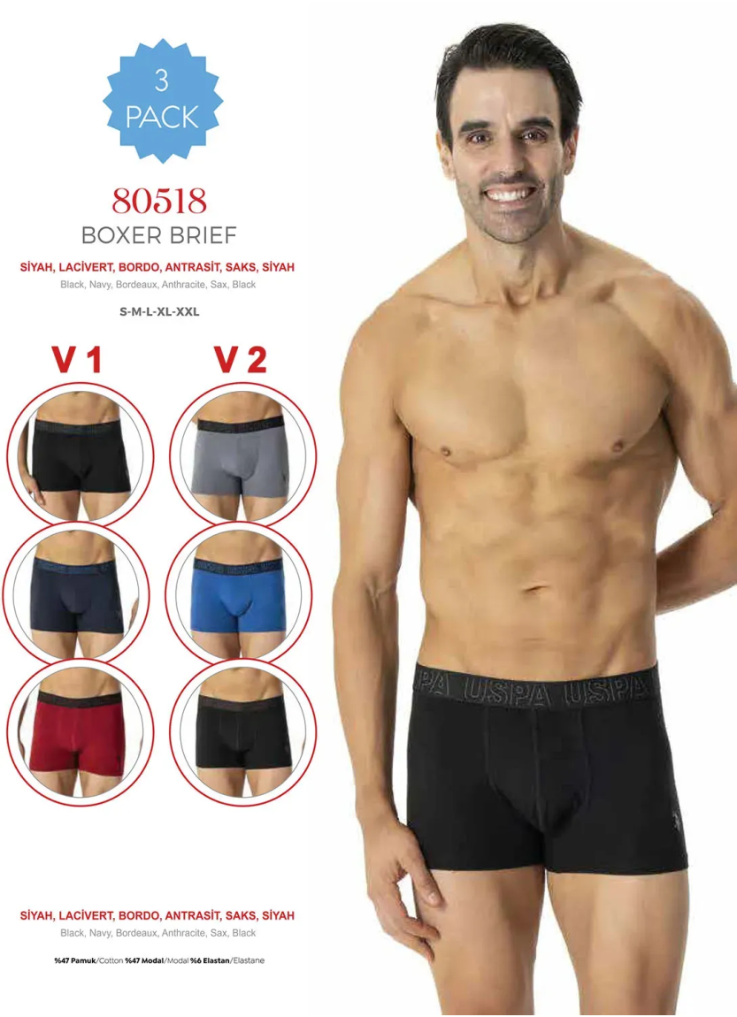 Men's Modal Boxer Briefs, 3 Pcs U.S. Polo Assn. 80518