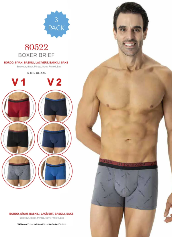 Men's Modal Boxer Briefs, 3 Pcs U.S. Polo Assn. 80522