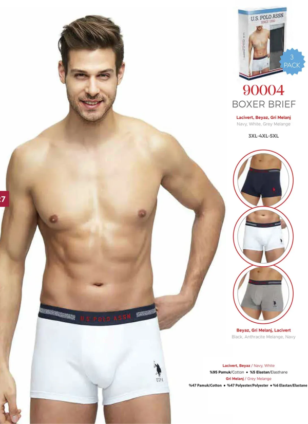 Men's Cotton Boxer Briefs Plus Size, 3 Pcs U.S. Polo Assn. 90004