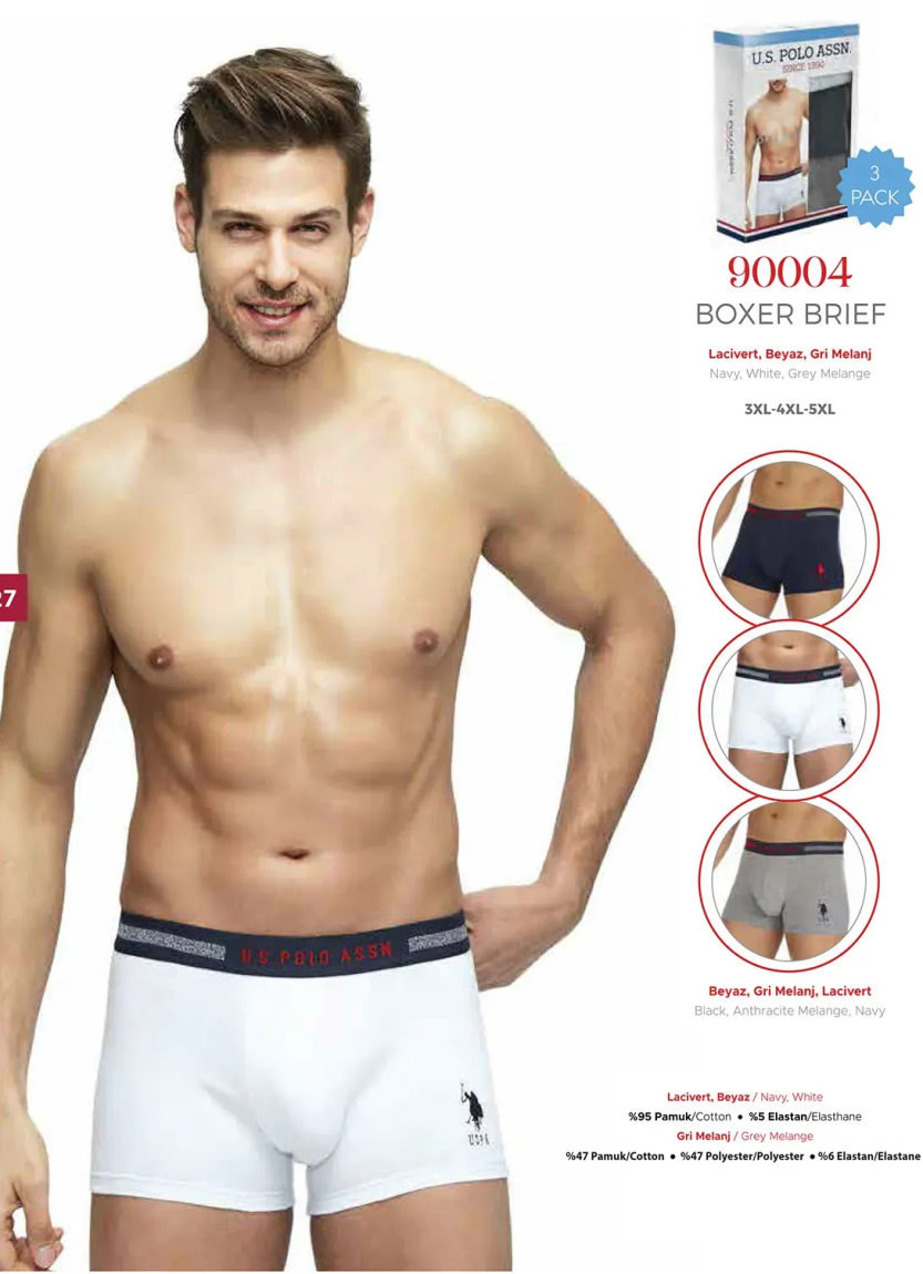 Men's Cotton Boxer Briefs Plus Size, 3 Pcs U.S. Polo Assn. 90004