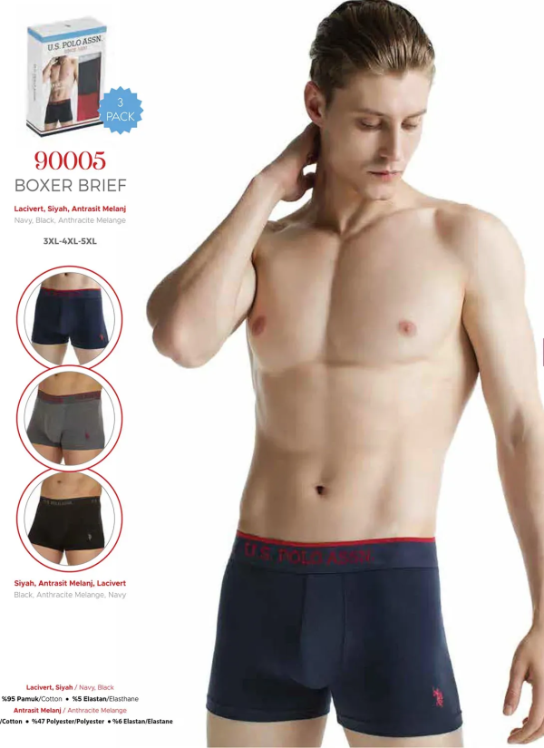 Men's Cotton Boxer Briefs Plus Size, 3 Pcs U.S. Polo Assn. 90005