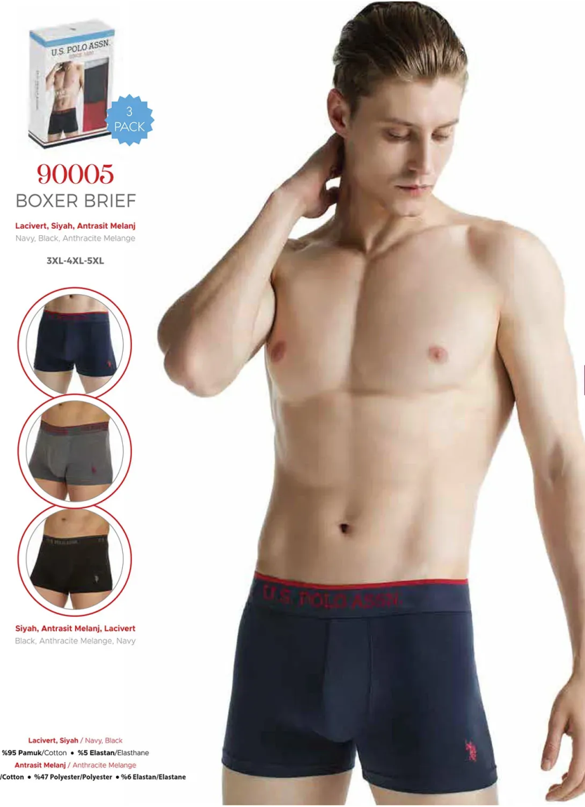 Men's Cotton Boxer Briefs Plus Size, 3 Pcs U.S. Polo Assn. 90005