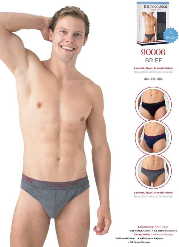 Men's Cotton Briefs Plus Size, 3 Pcs U.S. Polo Assn. 90006