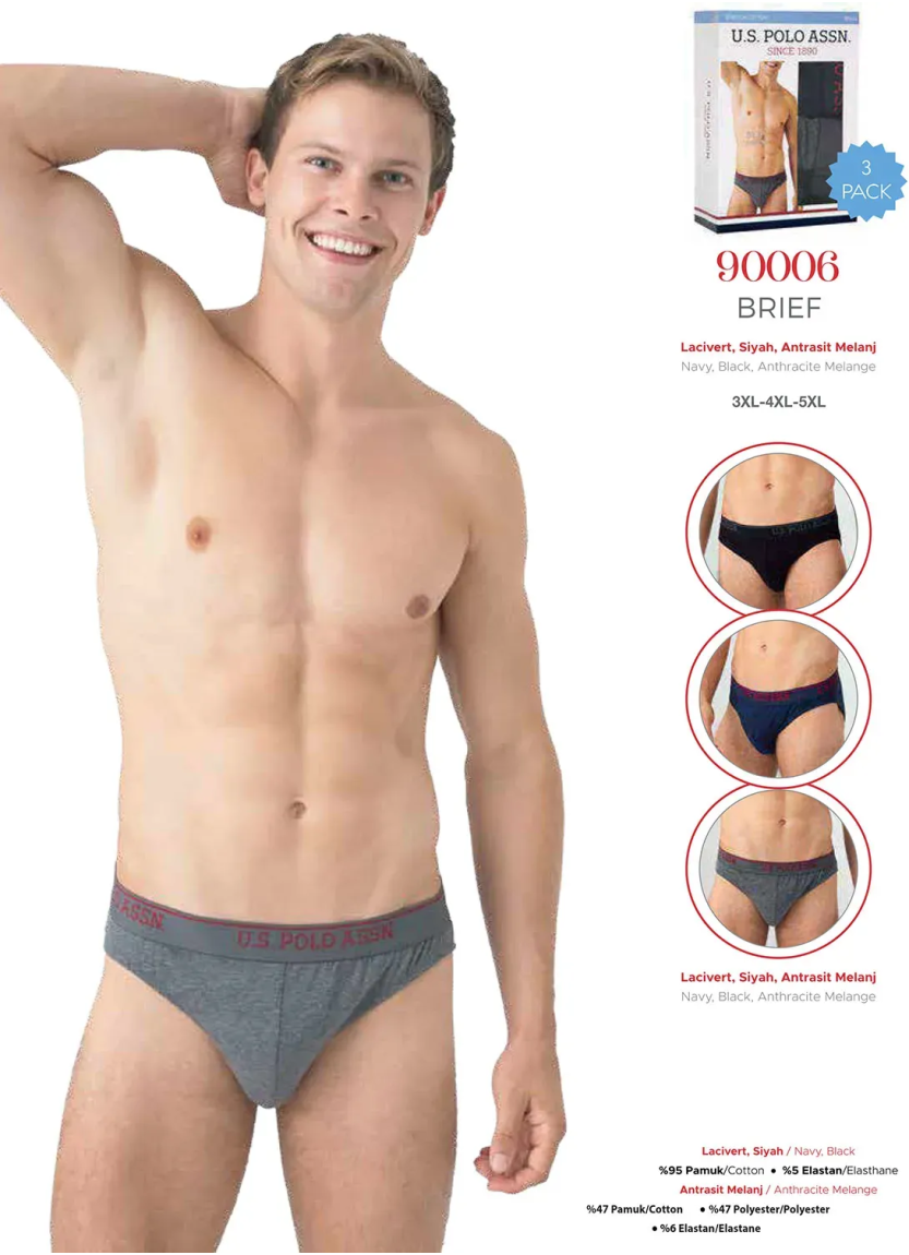 Men's Cotton Briefs Plus Size, 3 Pcs U.S. Polo Assn. 90006