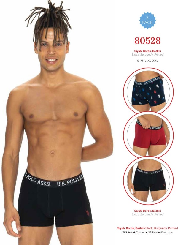 Men's Cotton Boxer Briefs, 3 Pcs U.S. Polo Assn. 80528