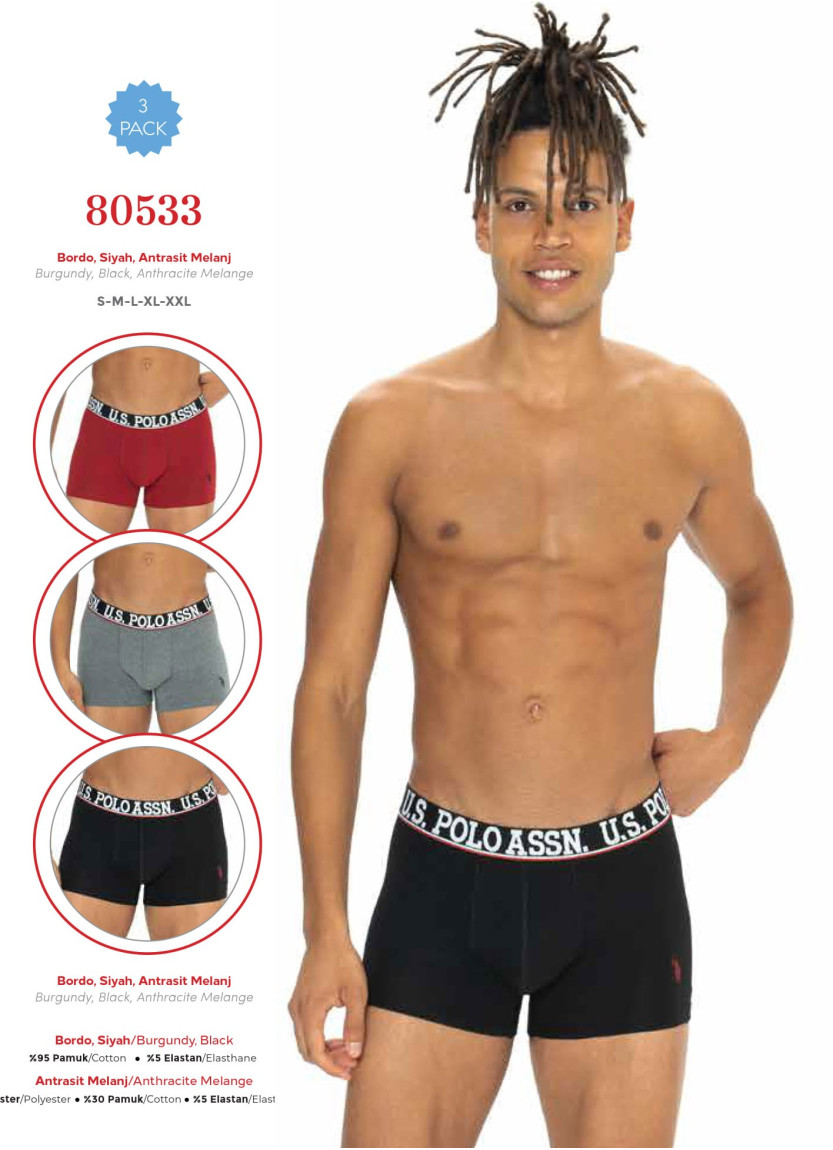 Men's Cotton Boxer Briefs, 3 Pcs U.S. Polo Assn. 80533