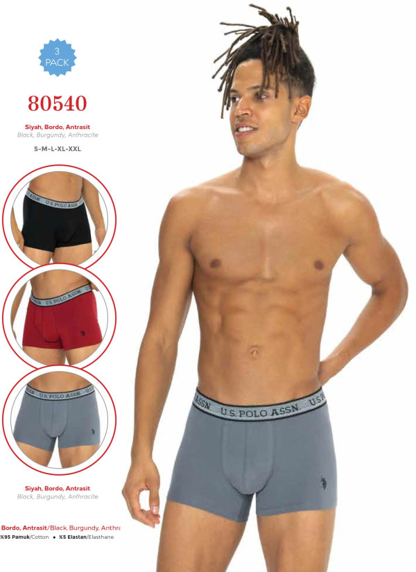 Men's Cotton Boxer Briefs, 3 Pcs U.S. Polo Assn. 80540