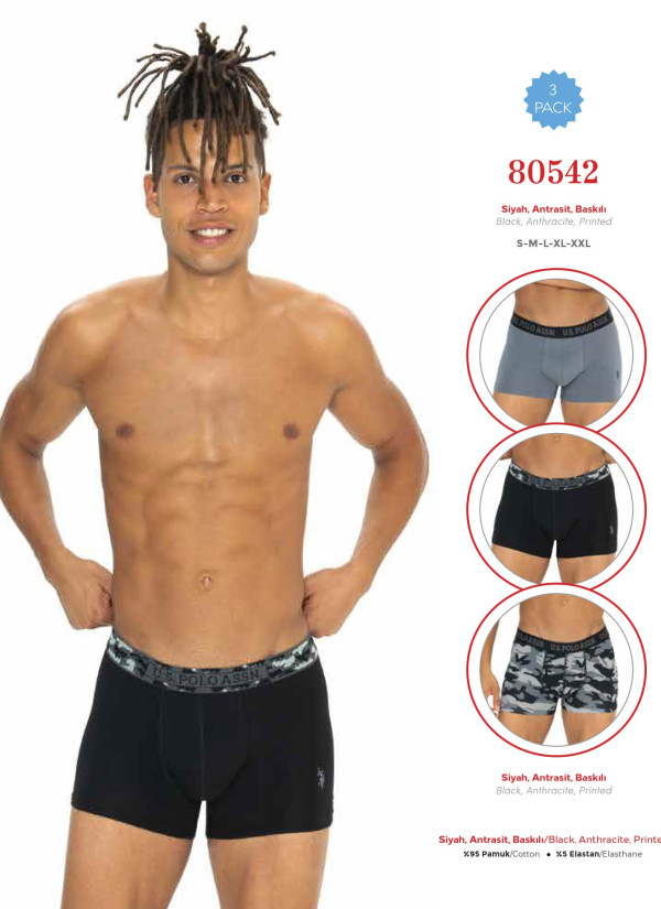 Men's Cotton Boxer Briefs, 3 Pcs U.S. Polo Assn. 80542