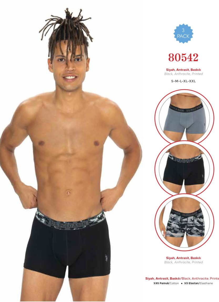Men's Cotton Boxer Briefs, 3 Pcs U.S. Polo Assn. 80542