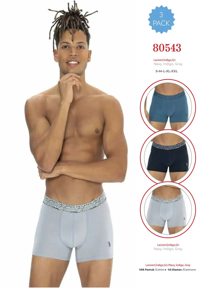 Men's Cotton Boxer Briefs, 3 Pcs U.S. Polo Assn. 80543