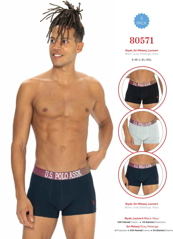 Men's Cotton Boxer Briefs, 3 Pcs U.S. Polo Assn. 80571