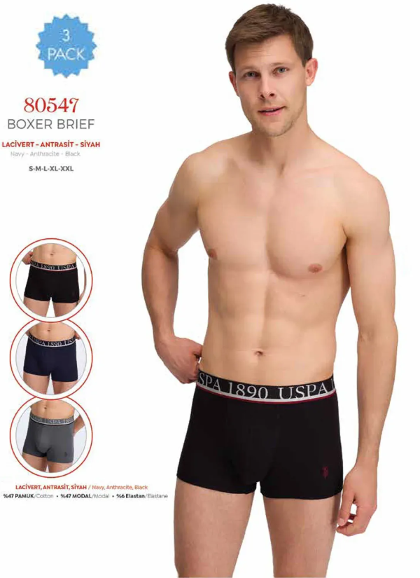 Men's Modal Boxer Briefs, 3 Pcs U.S. Polo Assn. 80547