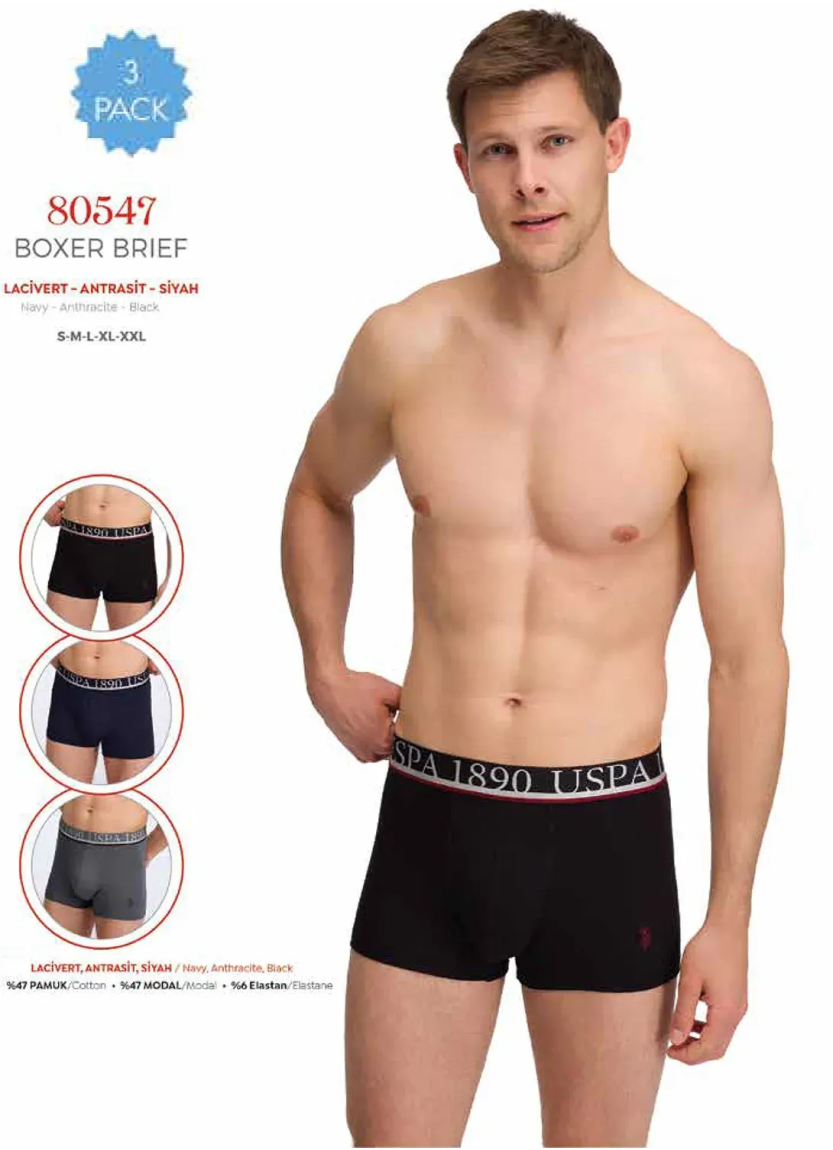 Men's Modal Boxer Briefs, 3 Pcs U.S. Polo Assn. 80547