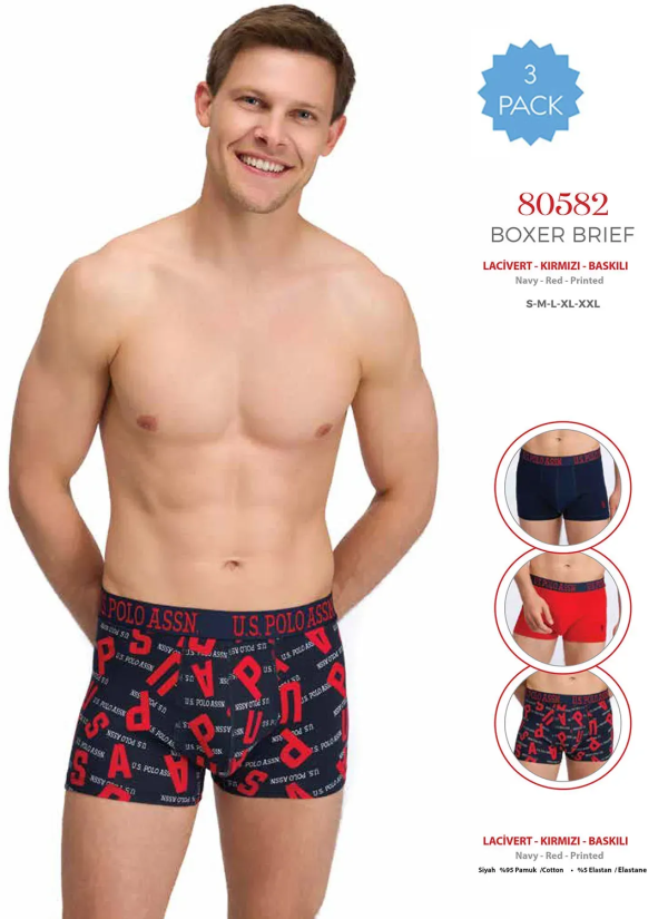 Men's Cotton Boxer Briefs, 3 Pcs U.S. Polo Assn. 80582