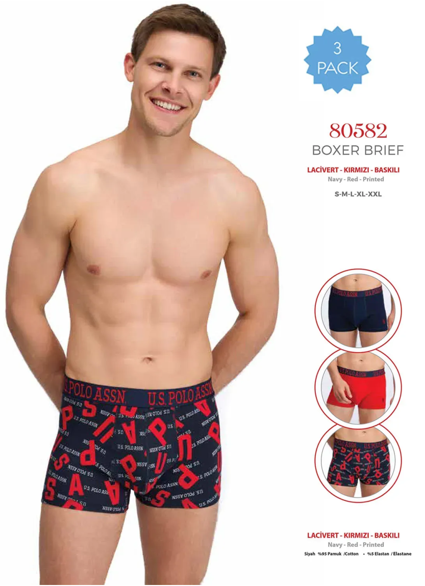 Men's Cotton Boxer Briefs, 3 Pcs U.S. Polo Assn. 80582