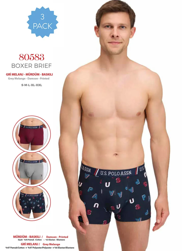 Men's Cotton Boxer Briefs, 3 Pcs U.S. Polo Assn. 80583