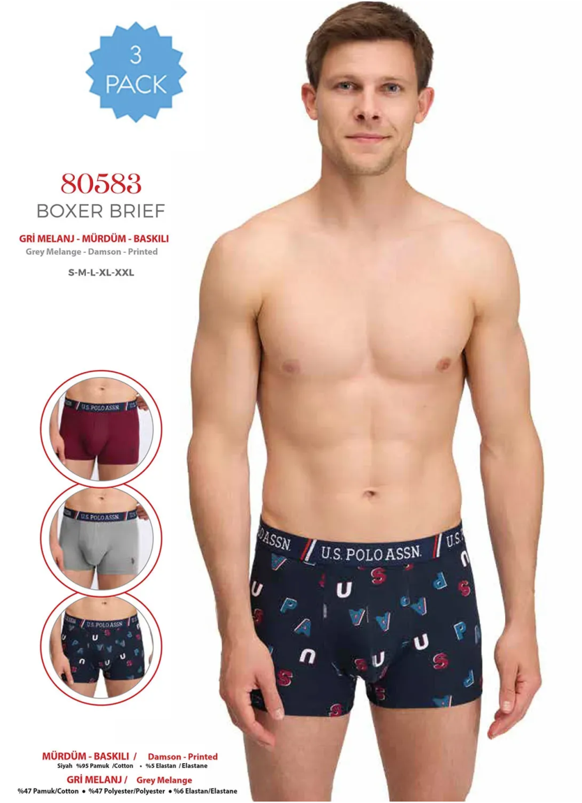 Men's Cotton Boxer Briefs, 3 Pcs U.S. Polo Assn. 80583