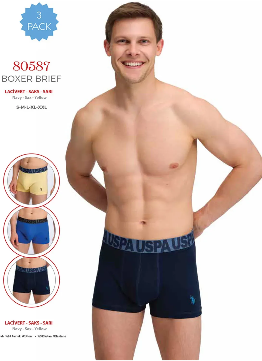 Men's Cotton Boxer Briefs, 3 Pcs U.S. Polo Assn. 80587