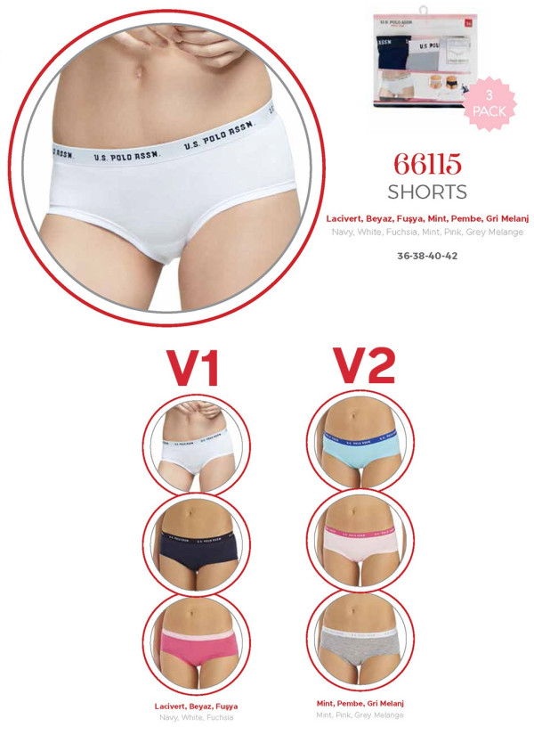 Women’s Shorts Briefs, 3 Pcs U.S. Polo Assn. 66115