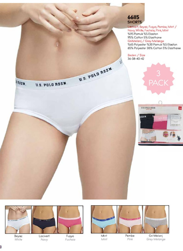 Women’s Shorts Briefs, 3 Pcs U.S. Polo Assn. 66115 2