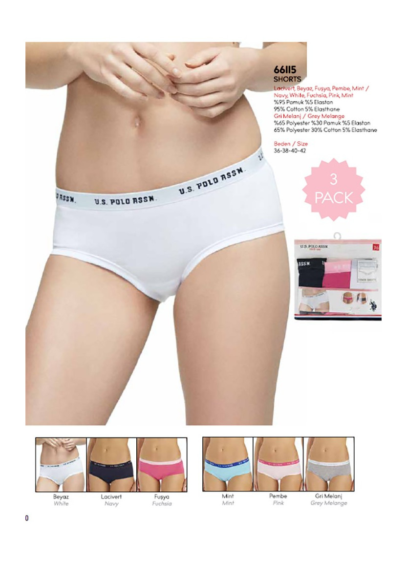 Women’s Shorts Briefs, 3 Pcs U.S. Polo Assn. 66115